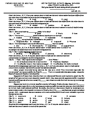 Đề thi thử vào Lớp 10 THPT môn Tổ hợp (Anh, Hóa, Sử) - Mã đề 132 - Năm học 2019-2020 - Phòng giáo dục và đào tạo Nghi Lộc